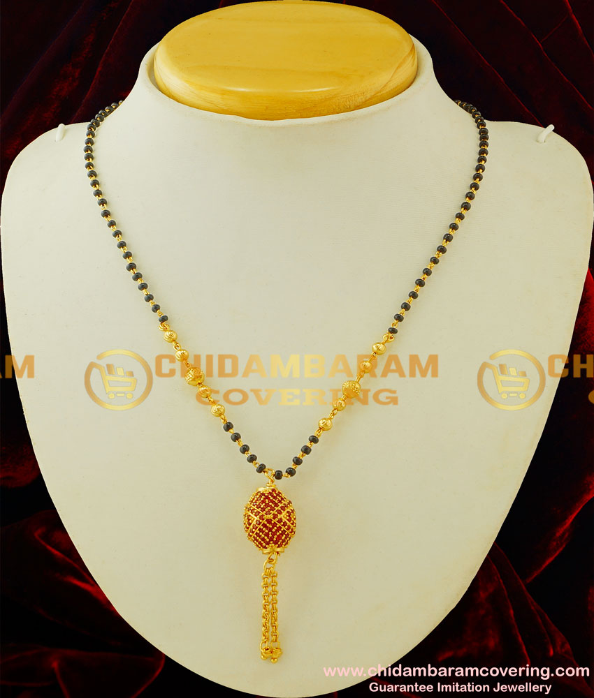 SHN020 - Beautiful Ruby Stone Pendant Short Mangalsutra Design Buy Gold Plated Mangalsutra Online