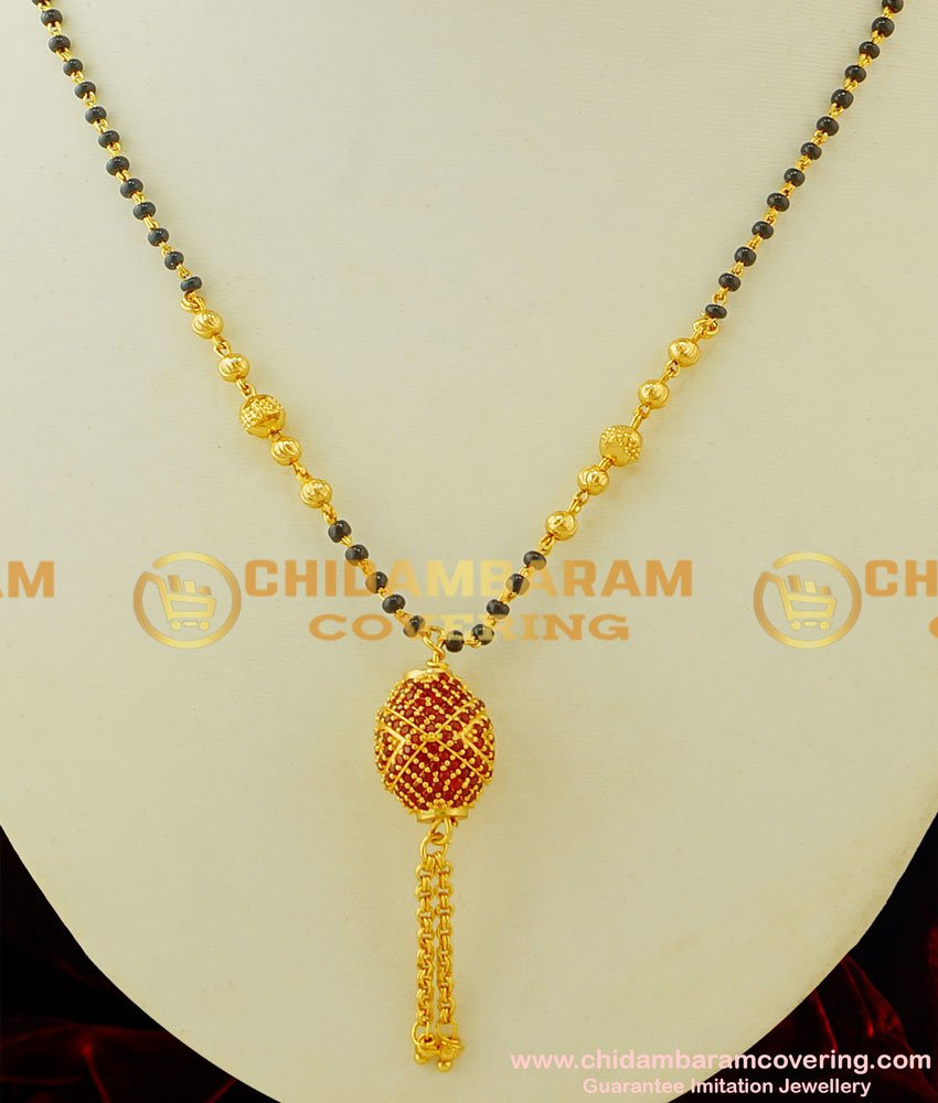 SHN020 - Beautiful Ruby Stone Pendant Short Mangalsutra Design Buy Gold Plated Mangalsutra Online
