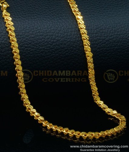 SHN093 - 18 inches One Gram Gold Oval Cutting Gold Chain Design for Regular Use