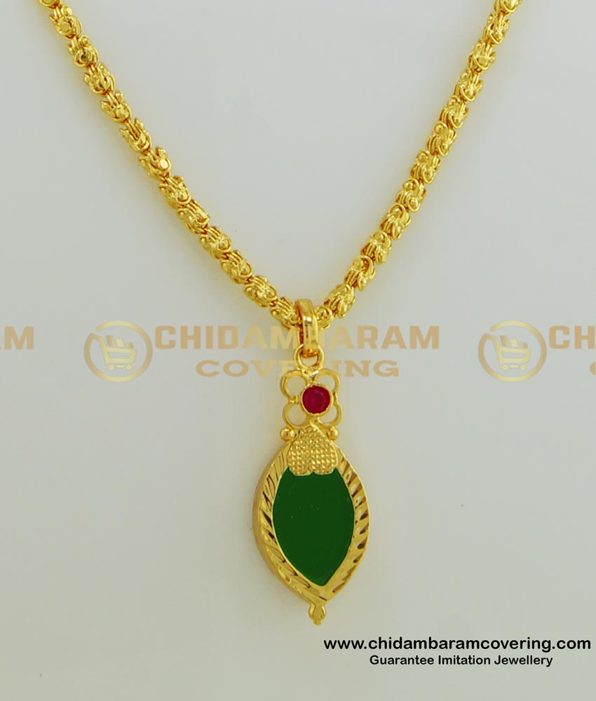 SCHN259 - Micro Gold Plated Kerala Jewelry Green Palakka Locket With Short Chain for Women palaka-locket-palaka-pendant-palaka-dollar-chain-palakka-locket-palakka-pendant-palakka-dollar-chain