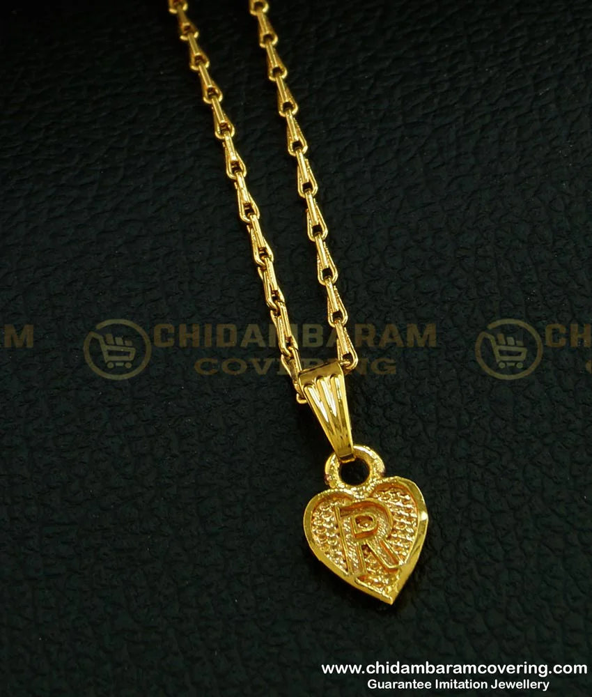 Buy One Gram Gold ‘R’ Letter Pendant with Thin Chain for Daily Use