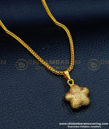 SCHN316 - Gold Plated Stylish Wear Glitter Finish Flower Pendant with Short Chain For Ladies