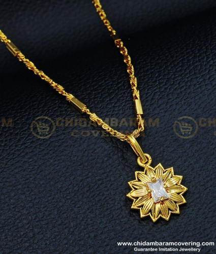 SCHN320 - Sparkling White Stone Dollar with Chain Daily Use Gold Pendant for Women 