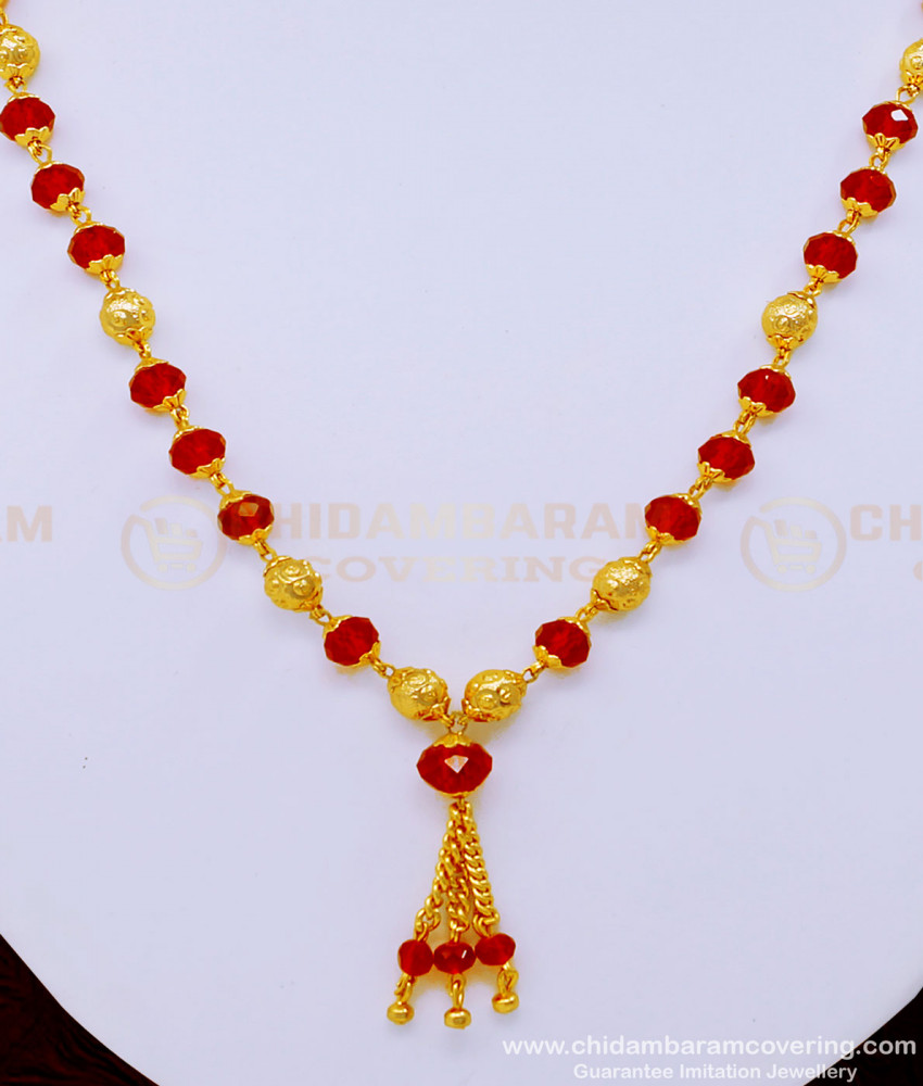 Beautiful Daily Wear Red Crystal Beads Chain Designs