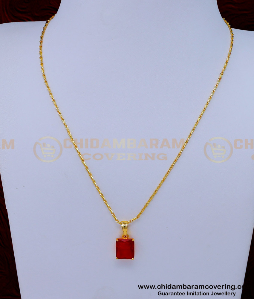 gold plated chain with guarantee, gold plated pendant chain, ruby stone pendant, red stone pendant, emerald pendant, small chain with pendant