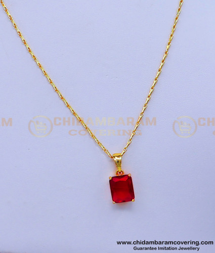 SCHN454 - Short Chain with Red Stone Unique Gold Locket Design for Girl