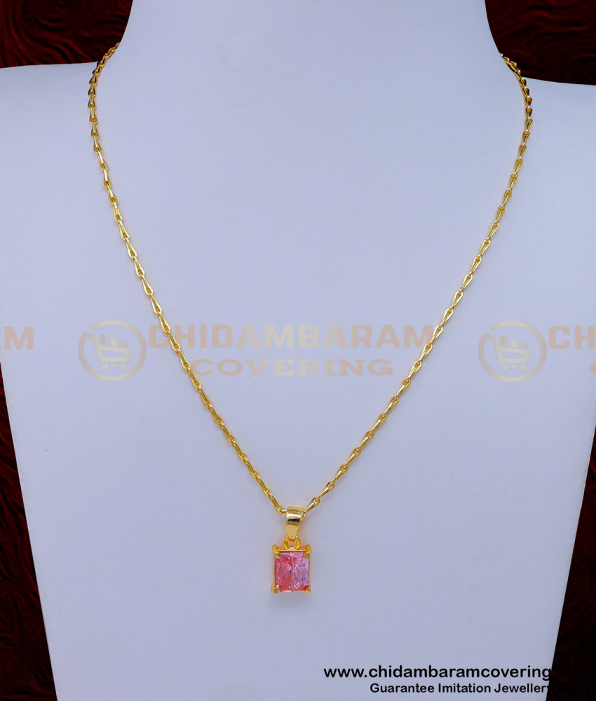 gold plated chain with guarantee, Pale pink stone pendant gold, pink pendant, pale pink stone pendant, light pink stone pendant chain, small chain with pendant