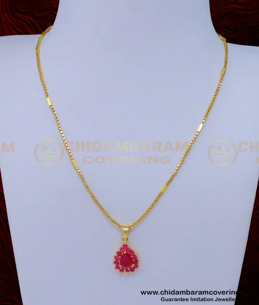 Ruby Model Chain Designs Buy Latest Gold Ruby Pendant Designs with Chain for Girls