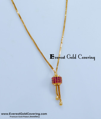 SCHN534 - Elegant Gold Thin Chain with Ruby Pendant Necklace
