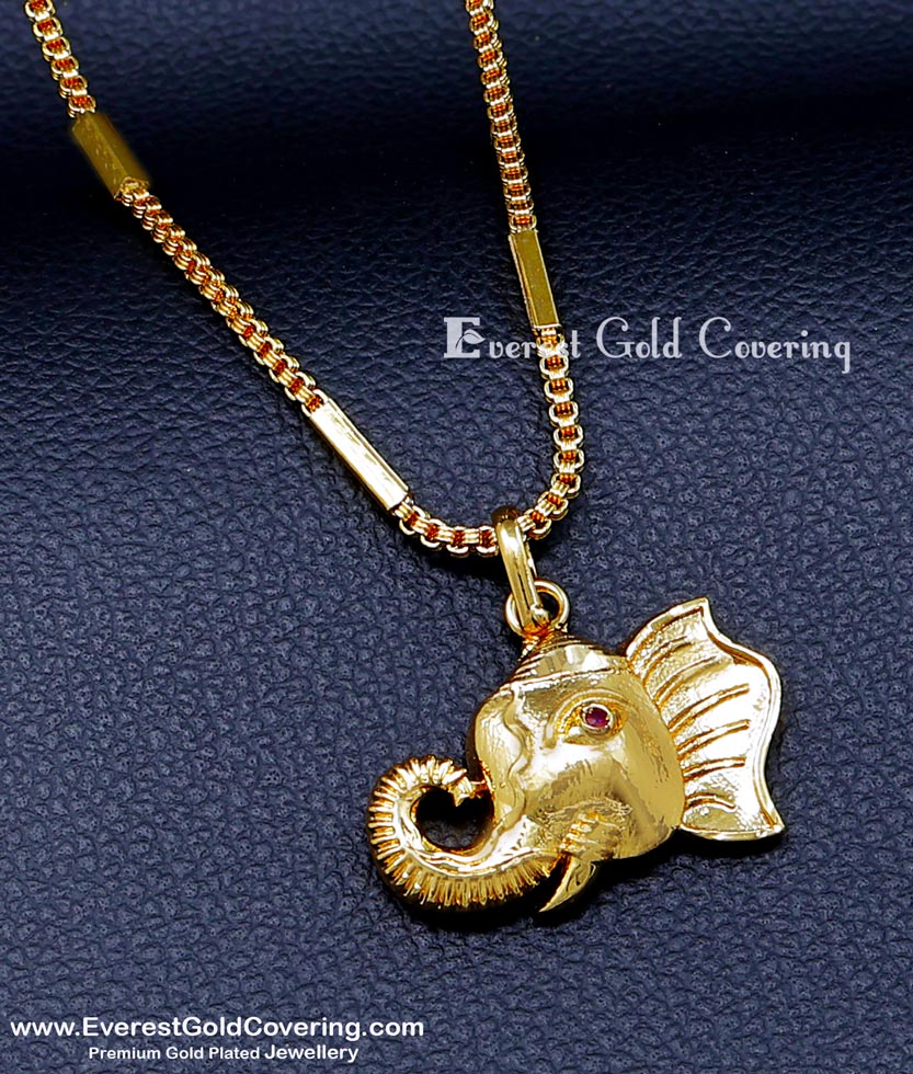 Gold Plated Short Chain with Elephant Head Pendant elephant locket gold