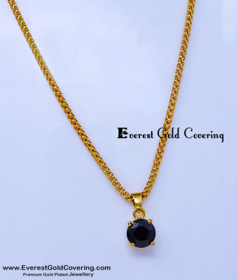 SCHN588 - Unique Single Black Stone Pendant Chain for Daily Use