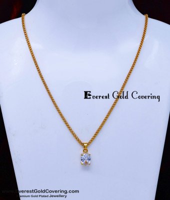 SCHN590 - One Gram Gold Plated Chain with White Stone Pendant