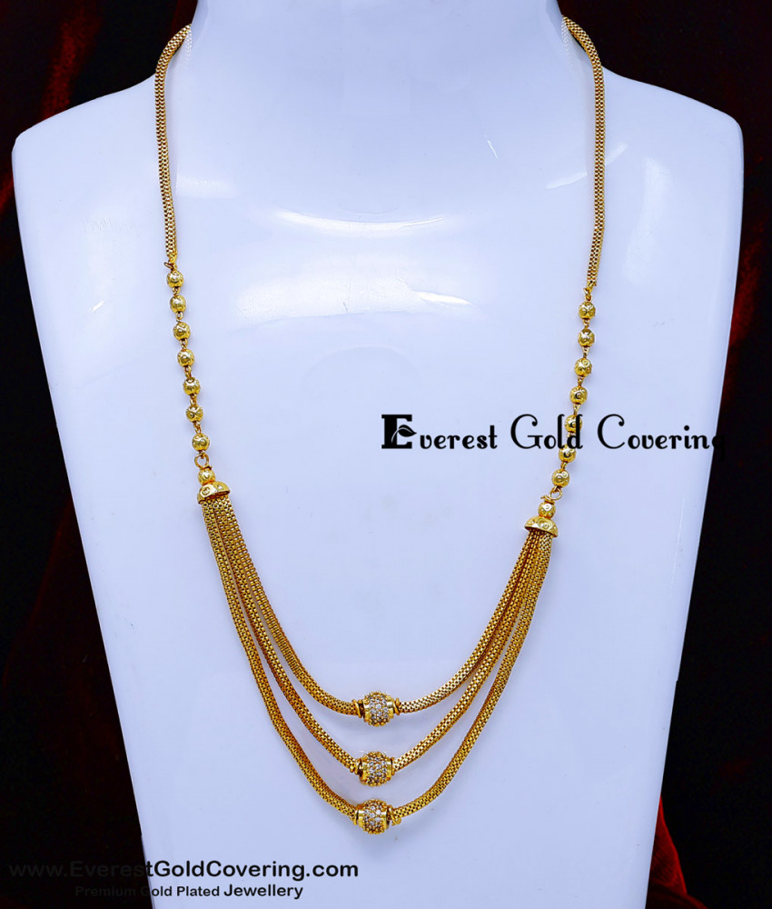 New Model White Stone 3 Layer Ball Chain Gold Design 1gm gold plated 3 layer ball chain