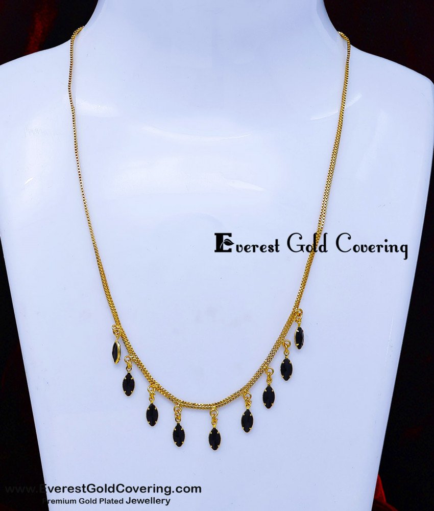 Unique Gold Plated Black Hanging Stone Chain for Daily Wear Trendy Gold-Plated Black Hanging Stone Chain Necklace