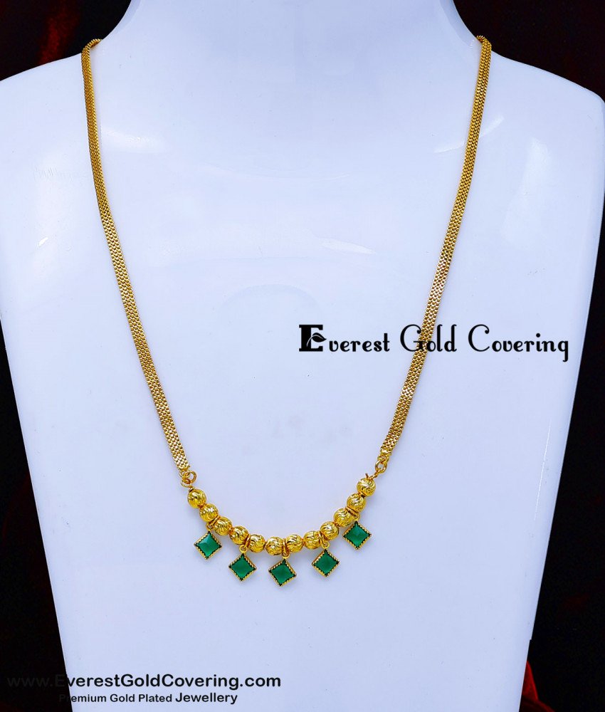 Trendy Green Hanging Stone Chain Necklace for Women gold chain with green stone