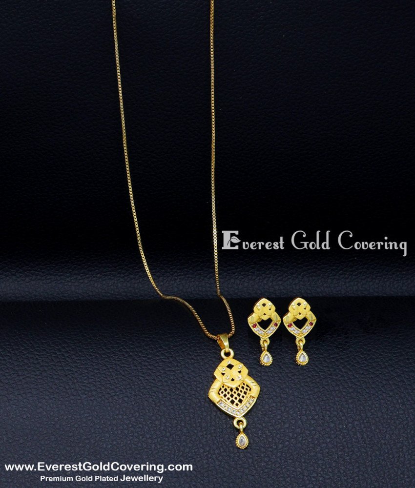 Artificial Gold Earrings with Short Chain Pendant Set daily wear pendant set gold