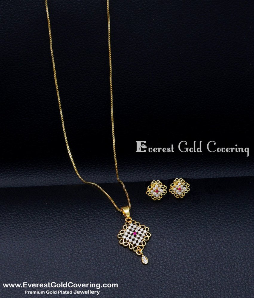 Elegant Small Pendant with Short Chain Earrings Set pendant chain set for women