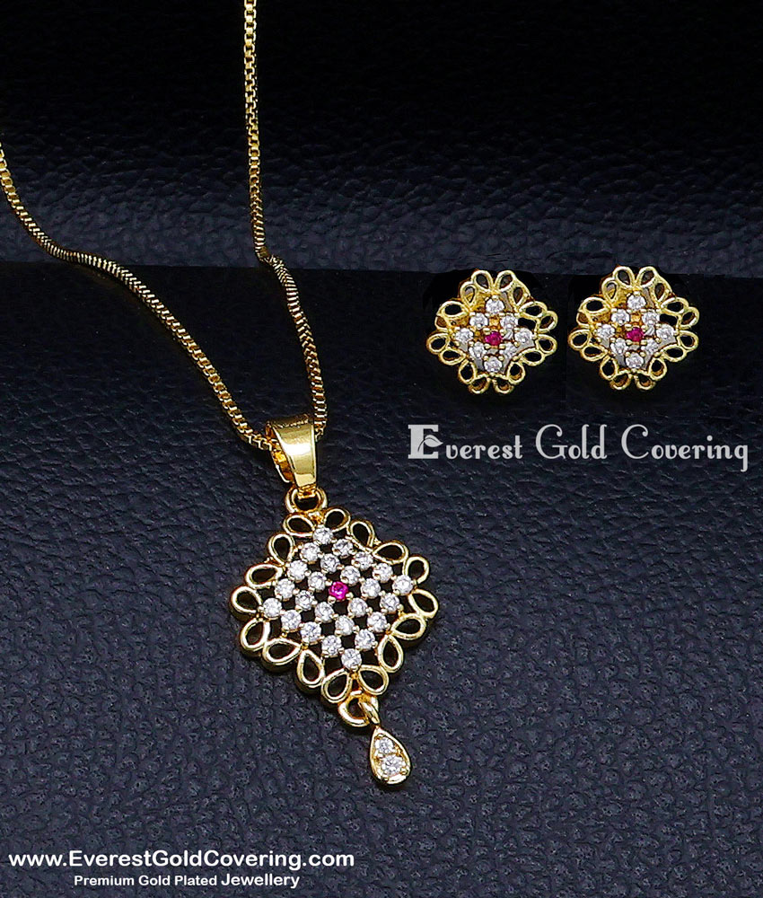 Elegant Small Pendant with Short Chain Earrings Set pendant chain set for women