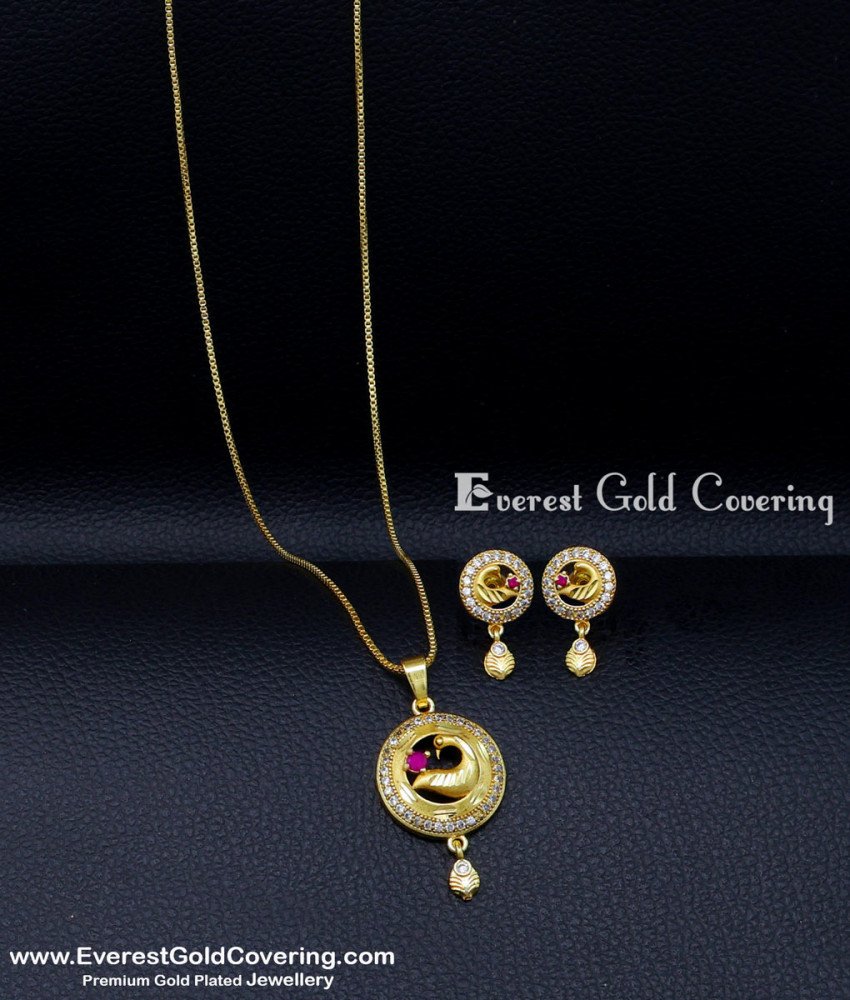 Beautiful Peacock Design Stone Pendant with Earrings Set gold pendant designs for female