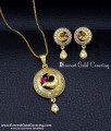 Beautiful Peacock Design Stone Pendant with Earrings Set gold pendant designs for female
