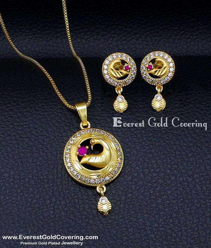 Beautiful Peacock Design Stone Pendant with Earrings Set gold pendant designs for female