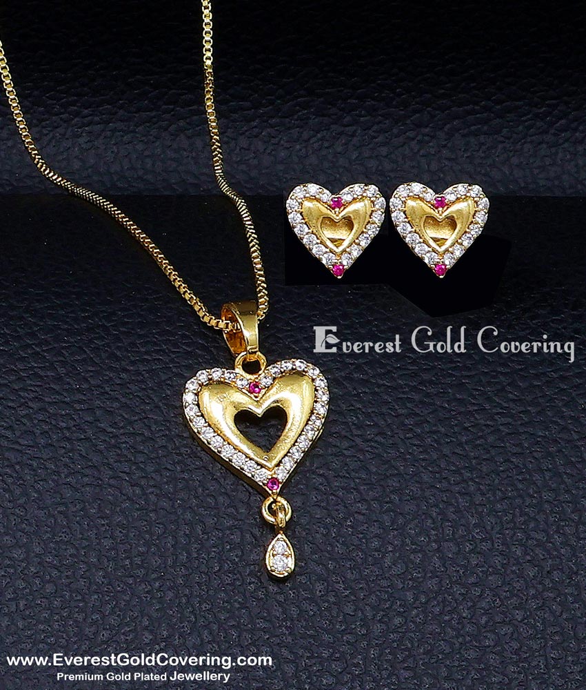 1 Gram Gold Small Heart Design Pendant Set for Girls heart pendant set