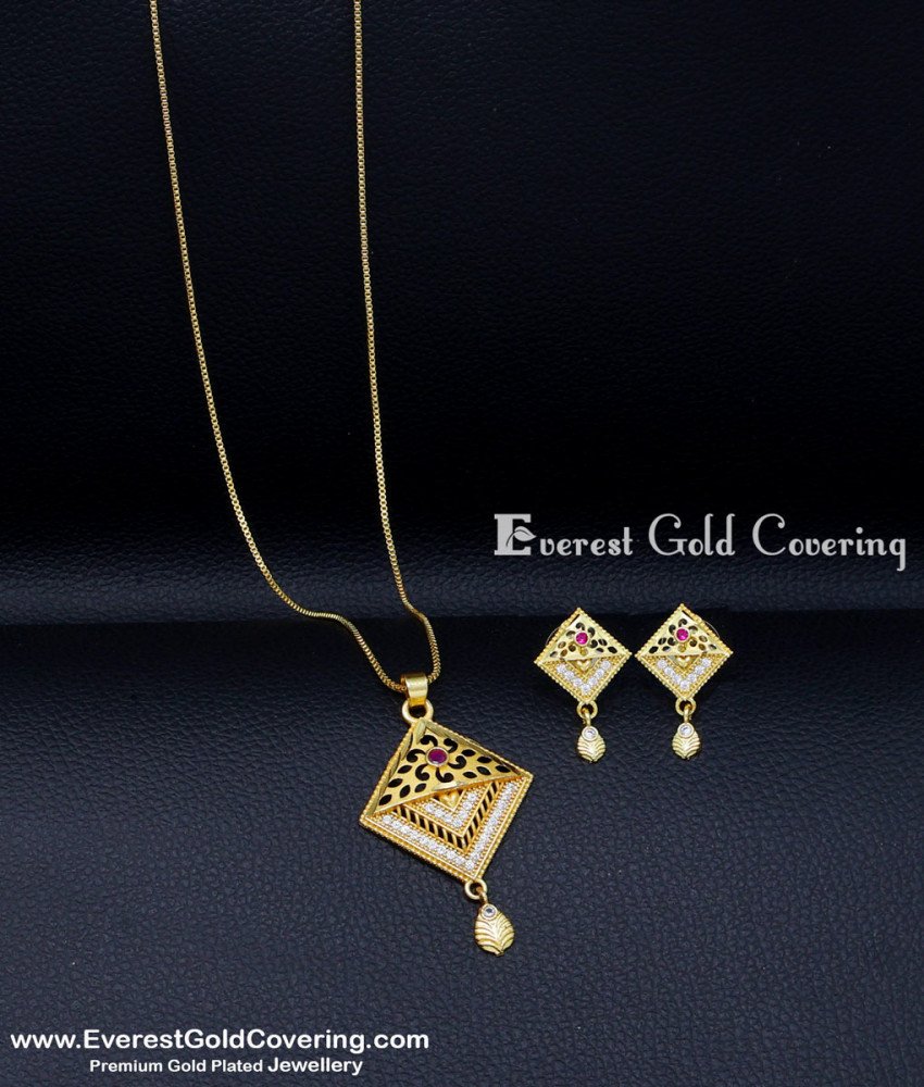 1 Gram Gold Light Weight Pendant Designs with Earrings 1 gram locket design