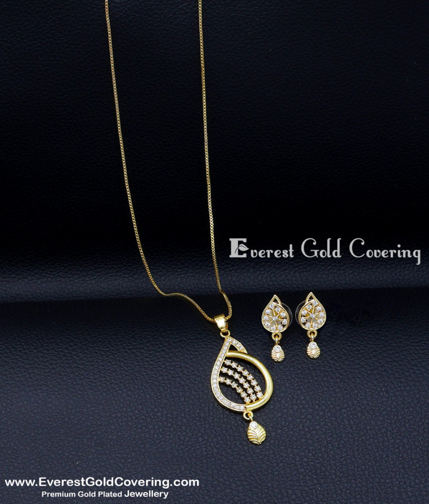 Unique American Diamond Stone Pendant Set for Girls 1 gram gold pendant chain set for women