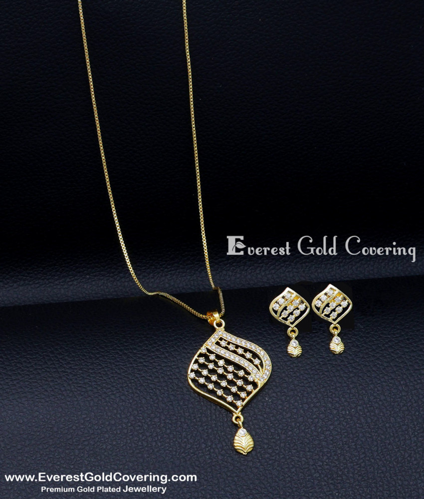 Beautiful Party Wear Diamond Stone Pendant Chain Set diamond stone jewellery set