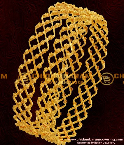 BNG044 - 2.4 Size Beautiful Gold Inspired Zig Zag Two Line Bangle Design Online Shopping