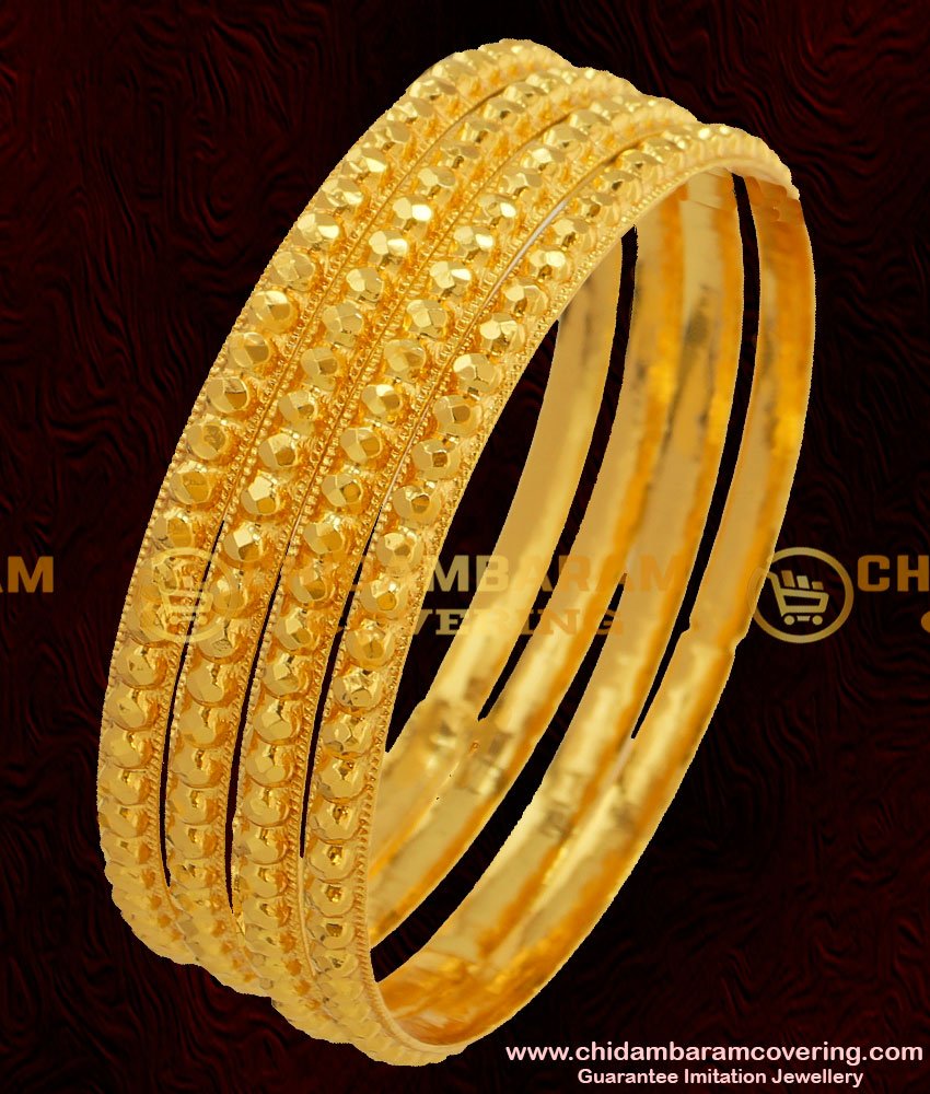 BNG047 - 2.6 Size Traditional Muthu Bangles 4 Pcs Set Daily Wear Gold Plated Bangles Collection Online 