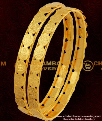BNG052 - 2.8 Size South Indian Style Traditional Gold Plated Lakshmi Coin Kasu Bangles Online Shopping 