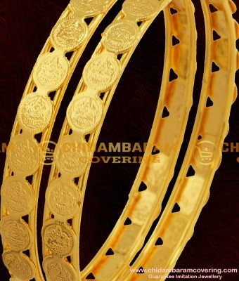 BNG052 - 2.8 Size South Indian Style Traditional Gold Plated Lakshmi Coin Kasu Bangles Online Shopping 