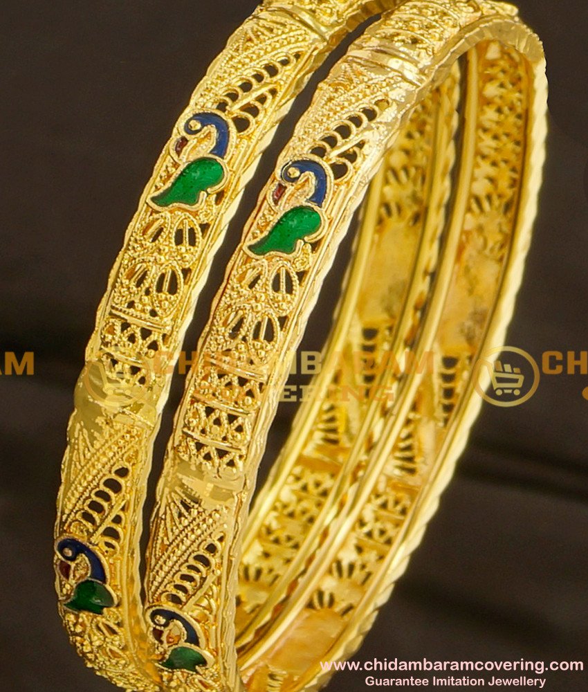 BNG078 - 2.4 Size High Quality Peacock Design Enamel Bangles for Women