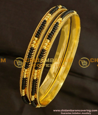 BNG093 - 2.8 Size Traditional Collection Black Bead/Karimani Bangles for Women