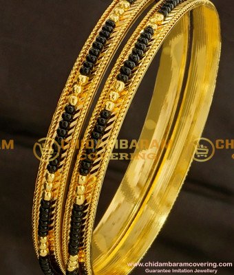 BNG093 - 2.8 Size Traditional Collection Black Bead/Karimani Bangles for Women