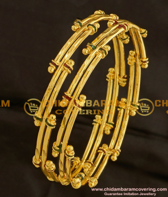 BNG098 - 2.8 Size Gold Look Bamboo Design Enamel Bangles Gold Plated Jewellery Online