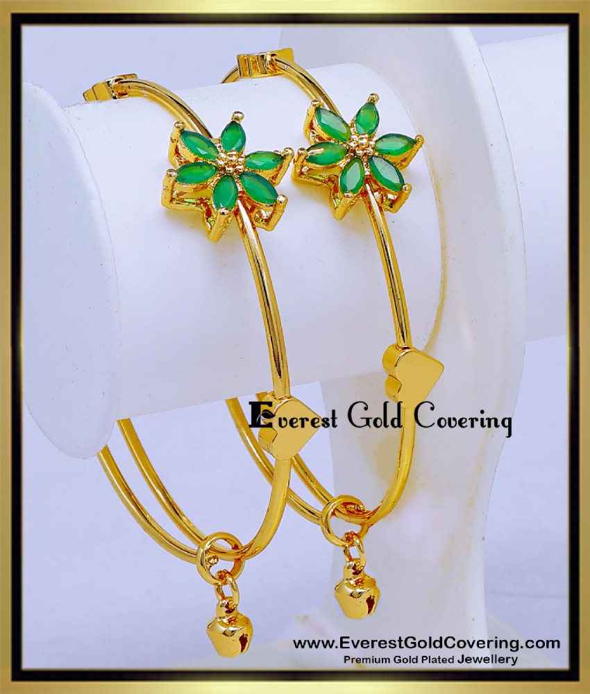 BNG1001 - Latest Green Stone Flower Design Western Wear Bangles Set