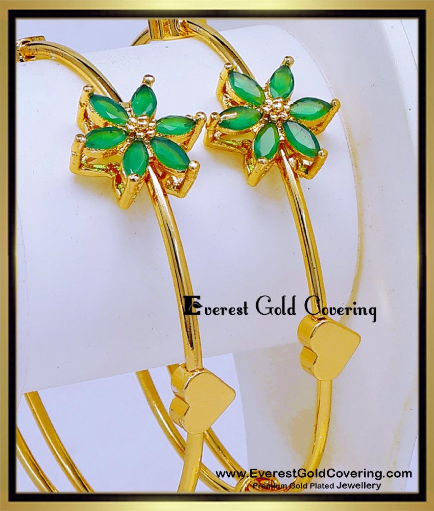 BNG1001 - Latest Green Stone Flower Design Western Wear Bangles Set