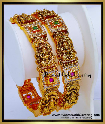 BNG1008 -2.8 Premium Antique Temple Jewelry Ad Stone Bangles Set