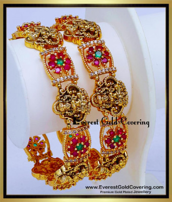 BNG1009 -2.8 Premium Quality Ruby Emerald Bridal Antique Bangles Set