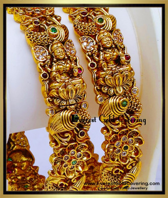 BNG1010 -2.8 Premium Handcrafted Antique Lakshmi and Peacock Bangles Set