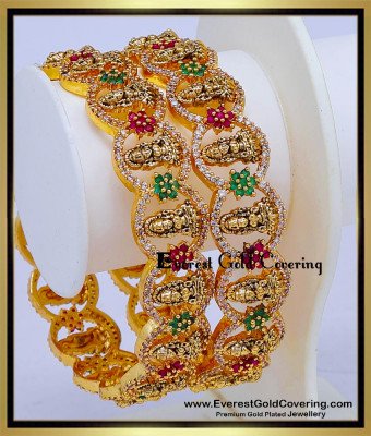 BNG1012 -2.8 High Quality Cz Stone Matte Lakshmi Motifs Bangles Set