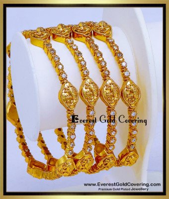 BNG1015 -2.8 Bridal Wear Elephant Design AD Matt 4 Bangle Set