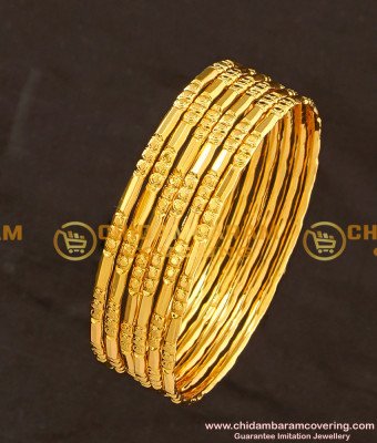 BNG111 - 2.8 Size Bridal Wear One Gram Gold Glass Cutting Design Bangles Online