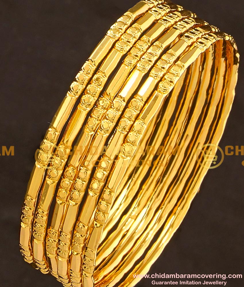 BNG111 - 2.8 Size Bridal Wear One Gram Gold Glass Cutting Design Bangles Online