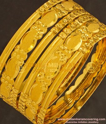 BNG130 - 2.8 Size Latest Model Gold Look 6 Pieces Non Guarantee Bangles Set for Women
