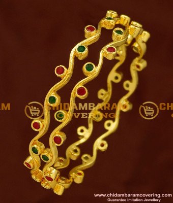 BNG157 - 2.4 Size Beautiful New Model Ruby Emerald Thin Curvy Bangles for Girls