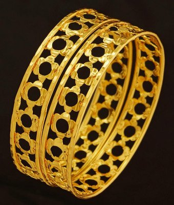 BNG206 - 2.8 Size Beautiful Flower Design Light Weight One Gram Gold Bangles for Women