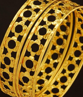 BNG206 - 2.8 Size Beautiful Flower Design Light Weight One Gram Gold Bangles for Women